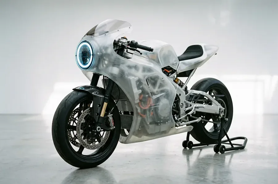 Example: a concept motorcycle 3D model with a translucent white body