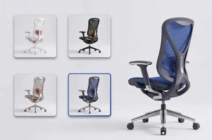 Example: an office chair 3D model in several colour options for an online store